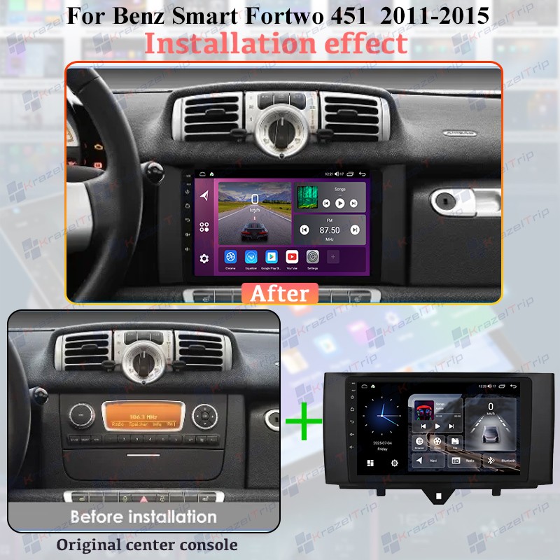 8 Core 64GB Android 15 Car Radio for Smart Fortwo 451 2011 – 2015 Carlpay Navi