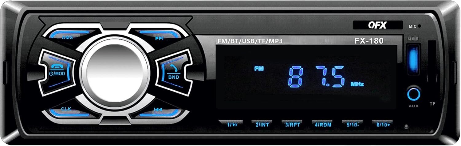 QFX FX-180 Bluetooth Car Stereo with FM Radio, MP3 Player, Digital Clock and USB