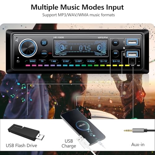 Single Din Car Stereo Radio Hands-Free Bluetooth,Car Audio Receivers with