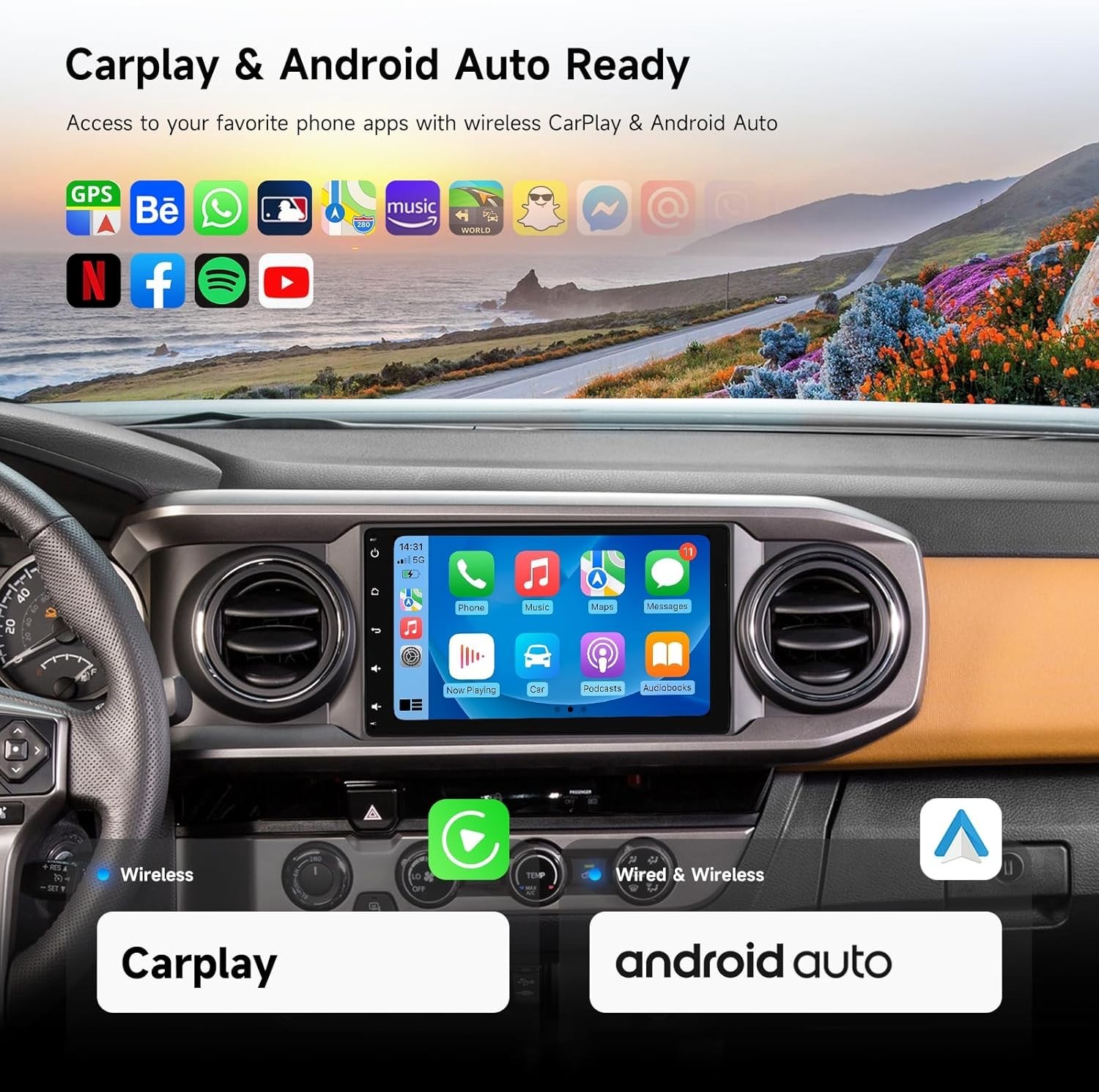 Dasaita Universal Fit Car Radio Android 13for Toyota Tacoma Corolla Sienna Prius