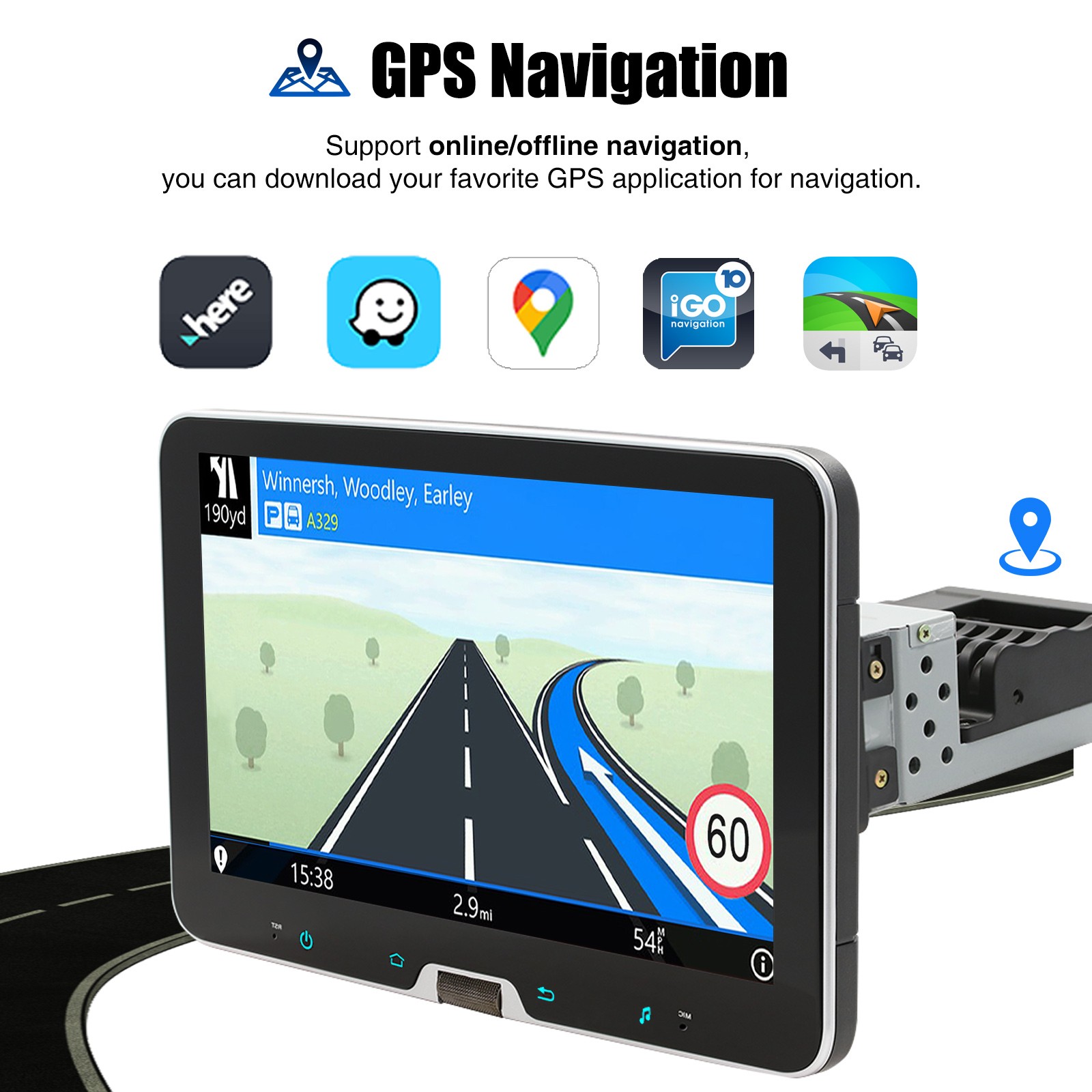Single 1 Din Rotatable 10.1” Apple Carplay Android 14 Car Stereo Radio GPS NAVI