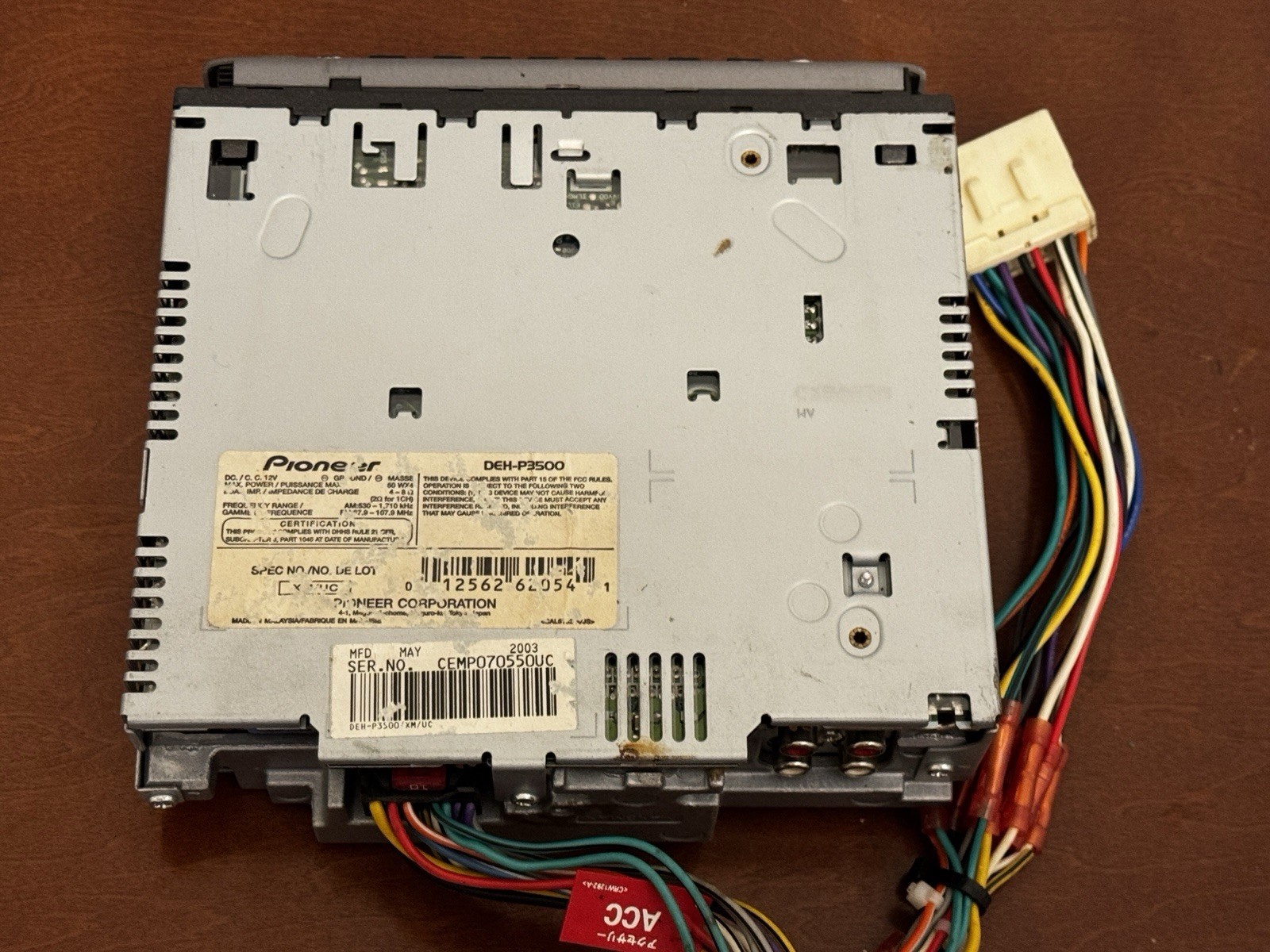 Pioneer DEH-P3500 October 2003 Mosfet 50 Wx4 Car Stereo CD Player