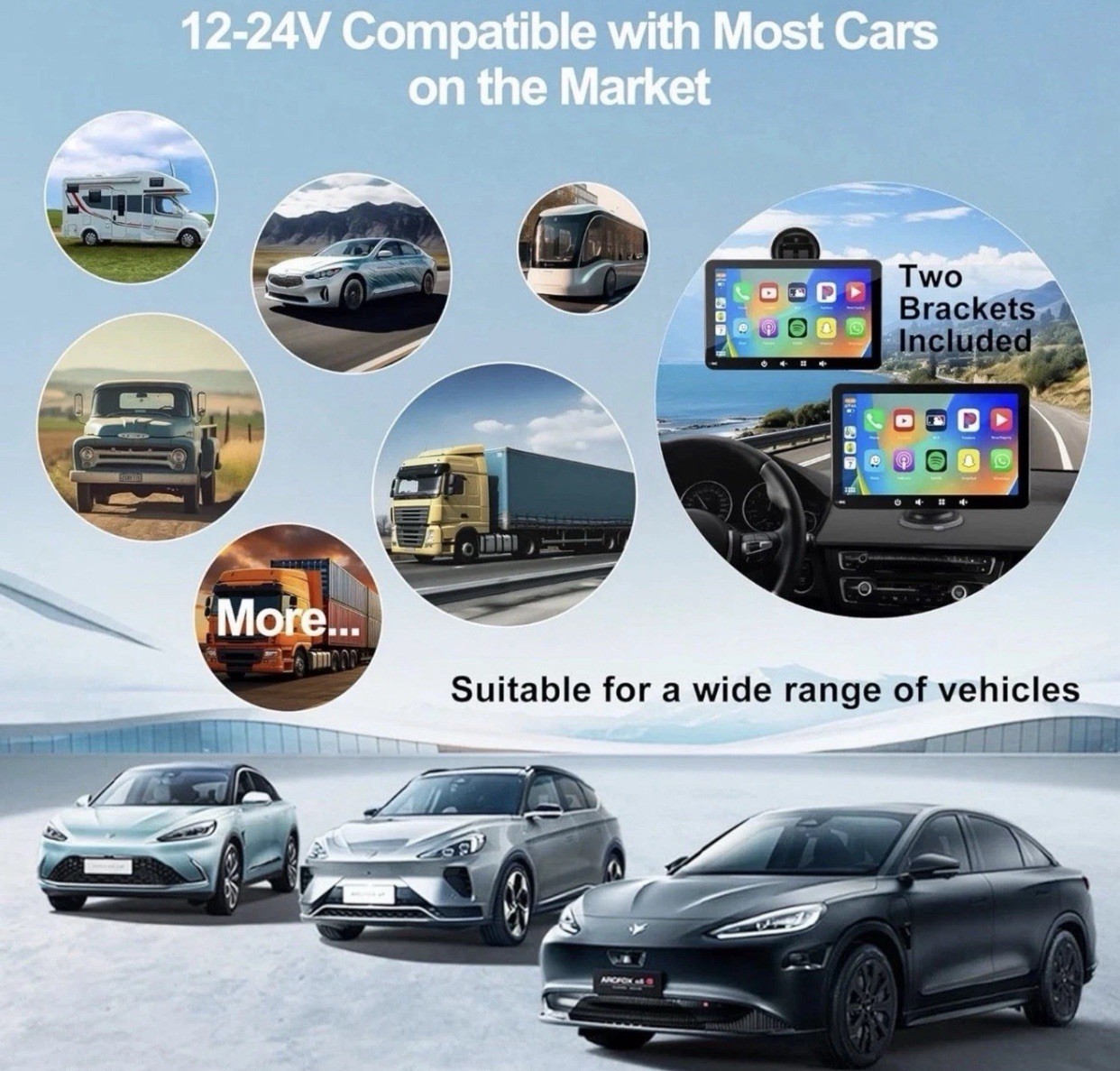 Portable Smart Screen PND-Q7S/Q7C, Wireless CarPlay, Android Auto, 7” Screen