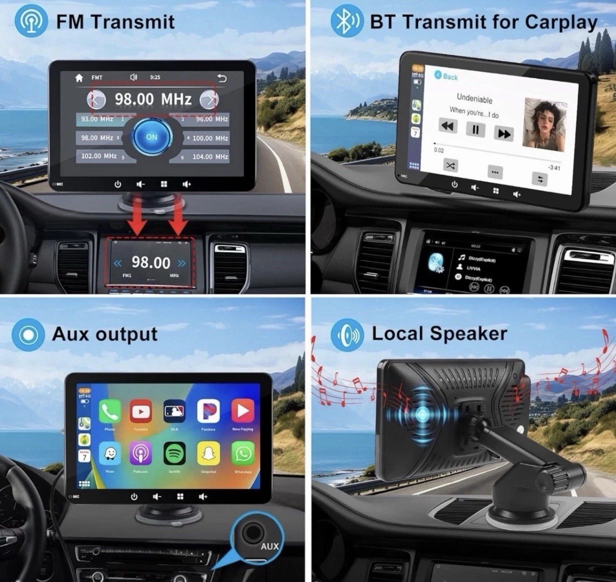 Portable Smart Screen PND-Q7S/Q7C, Wireless CarPlay, Android Auto, 7” Screen