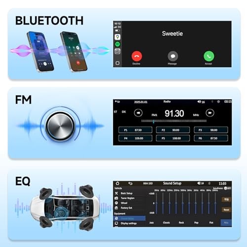 Single Din Car Stereo with Carplay Android Auto,6 Inch in-Cell Touch D65