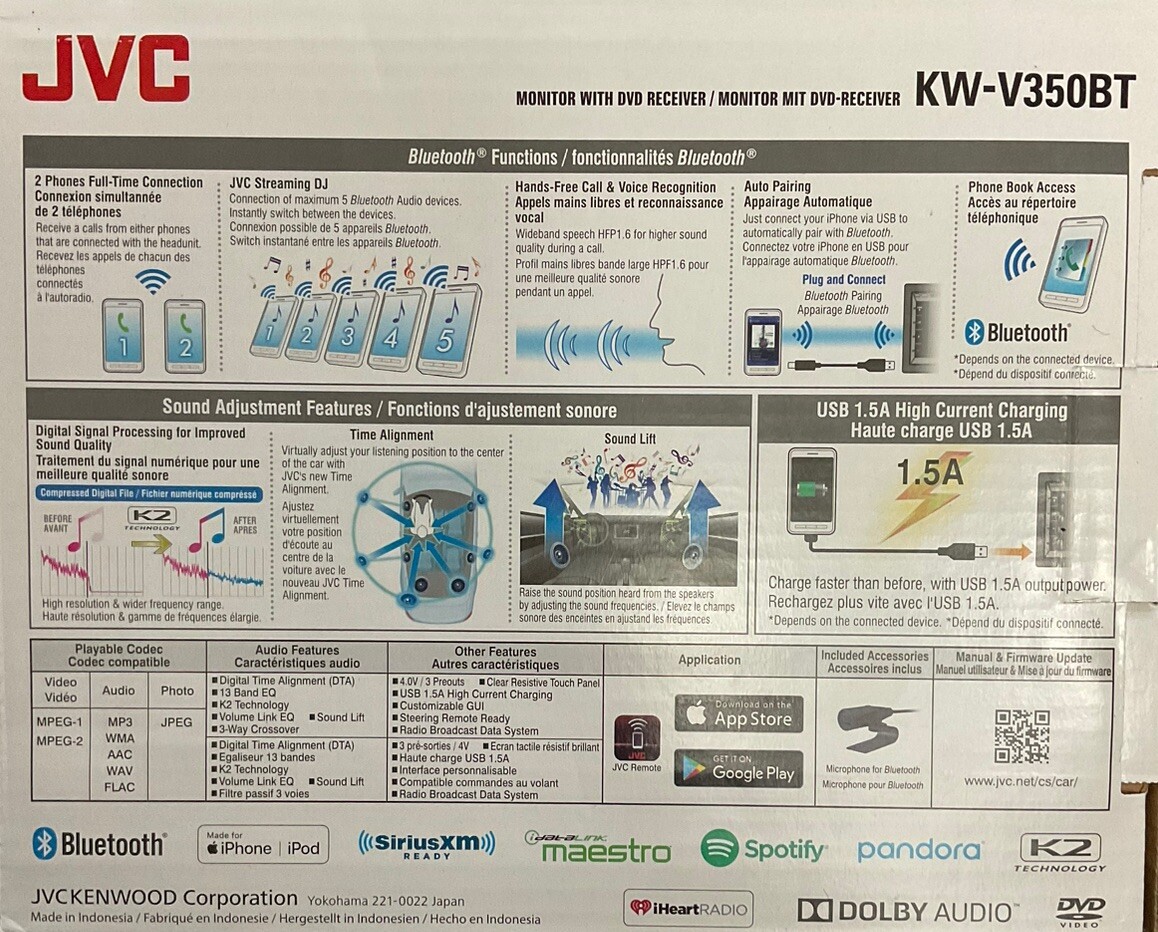 JVC KW-V350BT Multimedia Receiver w Bluetooth And JVC CS-DF620 Speakers Bundle