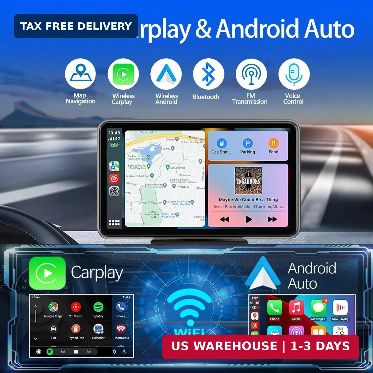 Carplay Wireless Portable Touchscreen Car Stereo Bluetooth Voice Control 7″ for