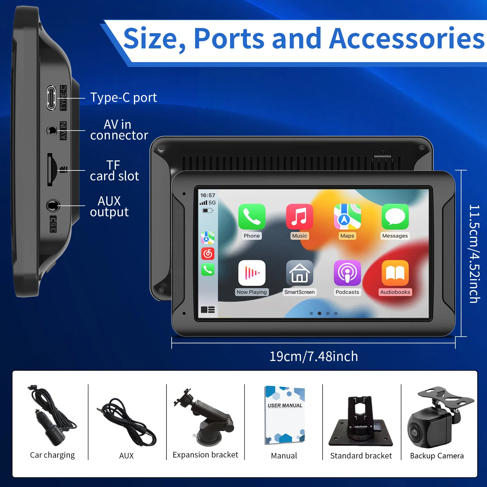 7″ HD Touch Screen Car Audio Receiver Wireless CarPlay Android Auto Display