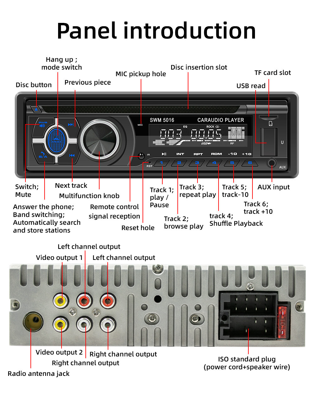 Single 1 Din Car Stereo Radio CD DVD Player Bluetooth FM/RDS/AM Radio MP3 Unit