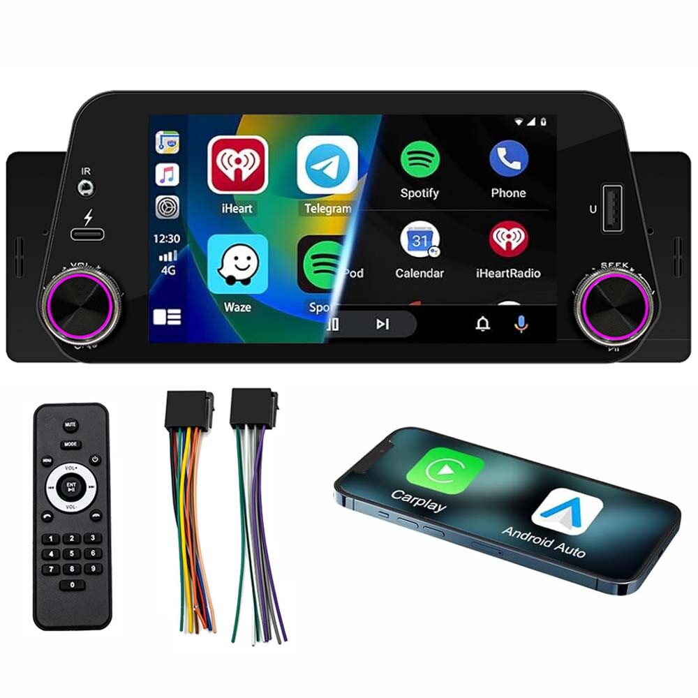 Single 1 Din 5″ Apple Carplay Car Stereo Radio Multimedia BT Touch Screen Player