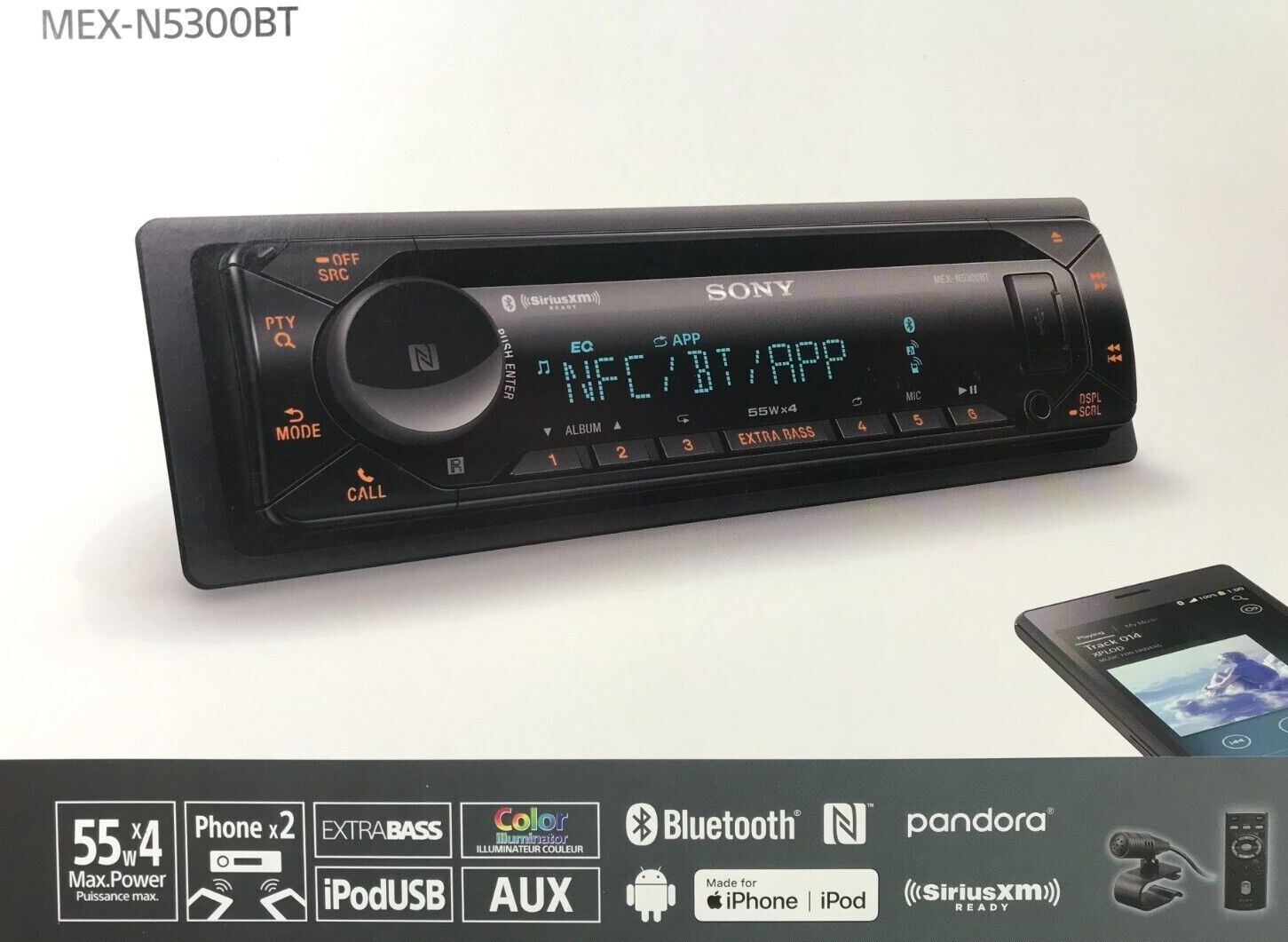Sony MEX-N5300BT Bluetooth CD Extra Bass 55w x 4 Android iPhone AM FM XM USB Aux