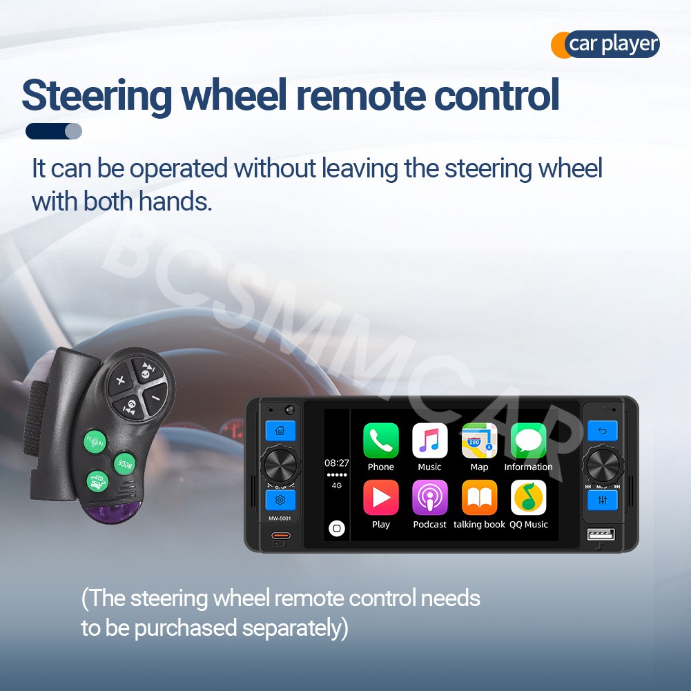 1 Din HD Car MP5 Player For Apple Carplay Android Auto With 8 LED Rear Camera