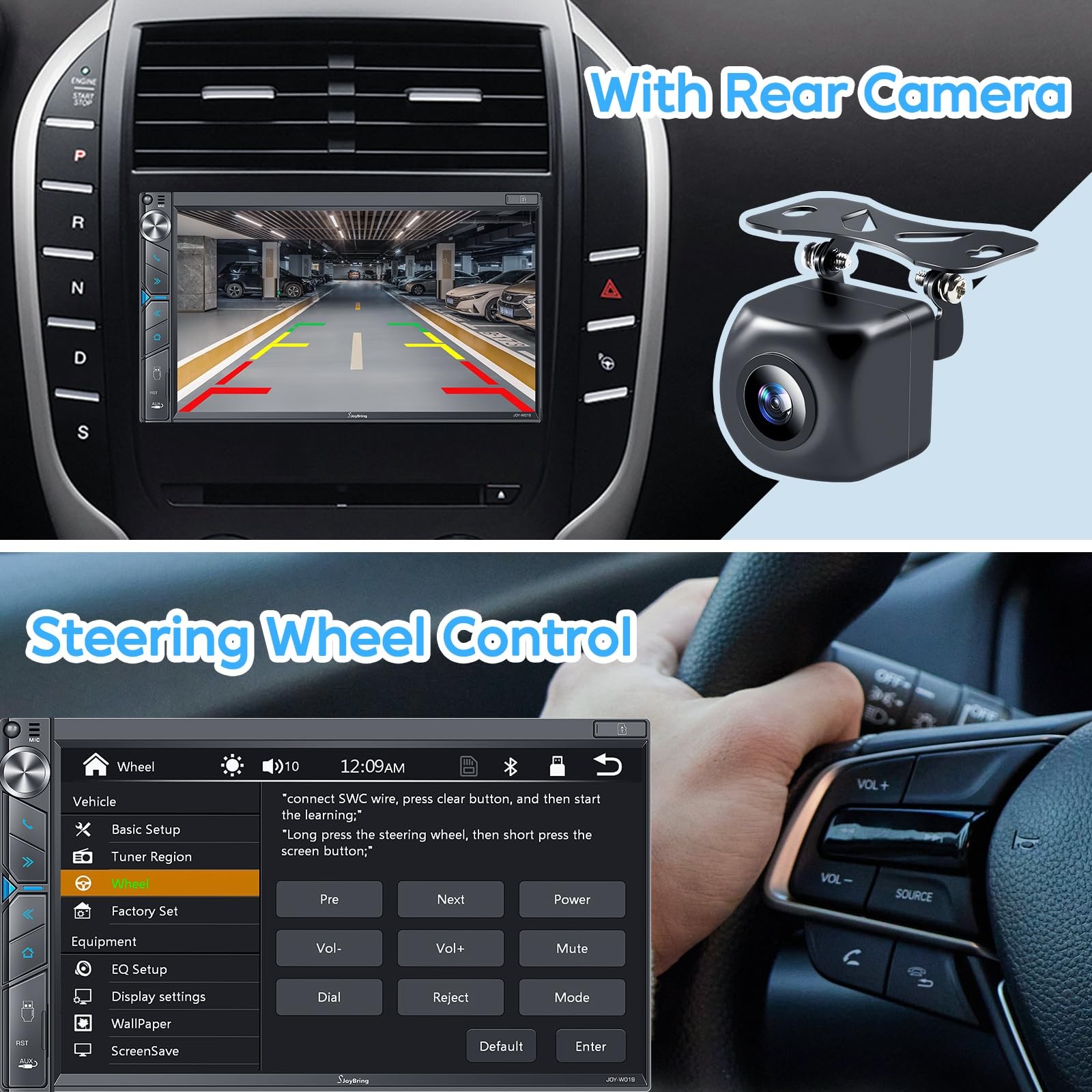 SJoyBring Double Din Car Stereo with Dash Cam, Wireless Apple CarPlay & Andro…