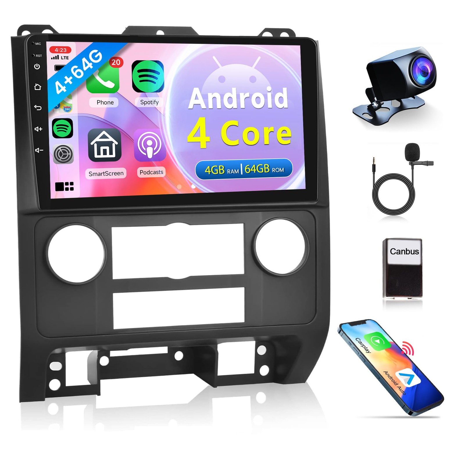 64GB Car Stereo Radio Player CarPlay For Ford Escape 2007-2012 1280*800 Auto GPS