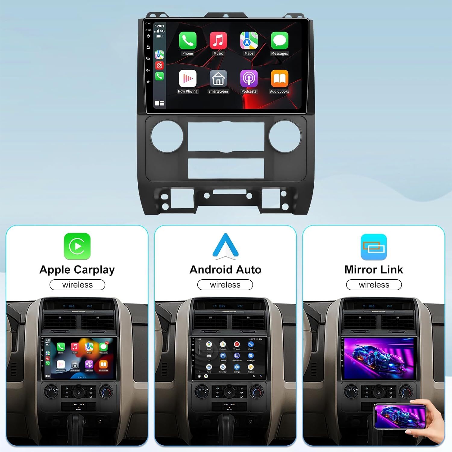 Android 13 Wireless Carplay Car Radio Stereo GPS Navi For Ford Escape 2008-2012