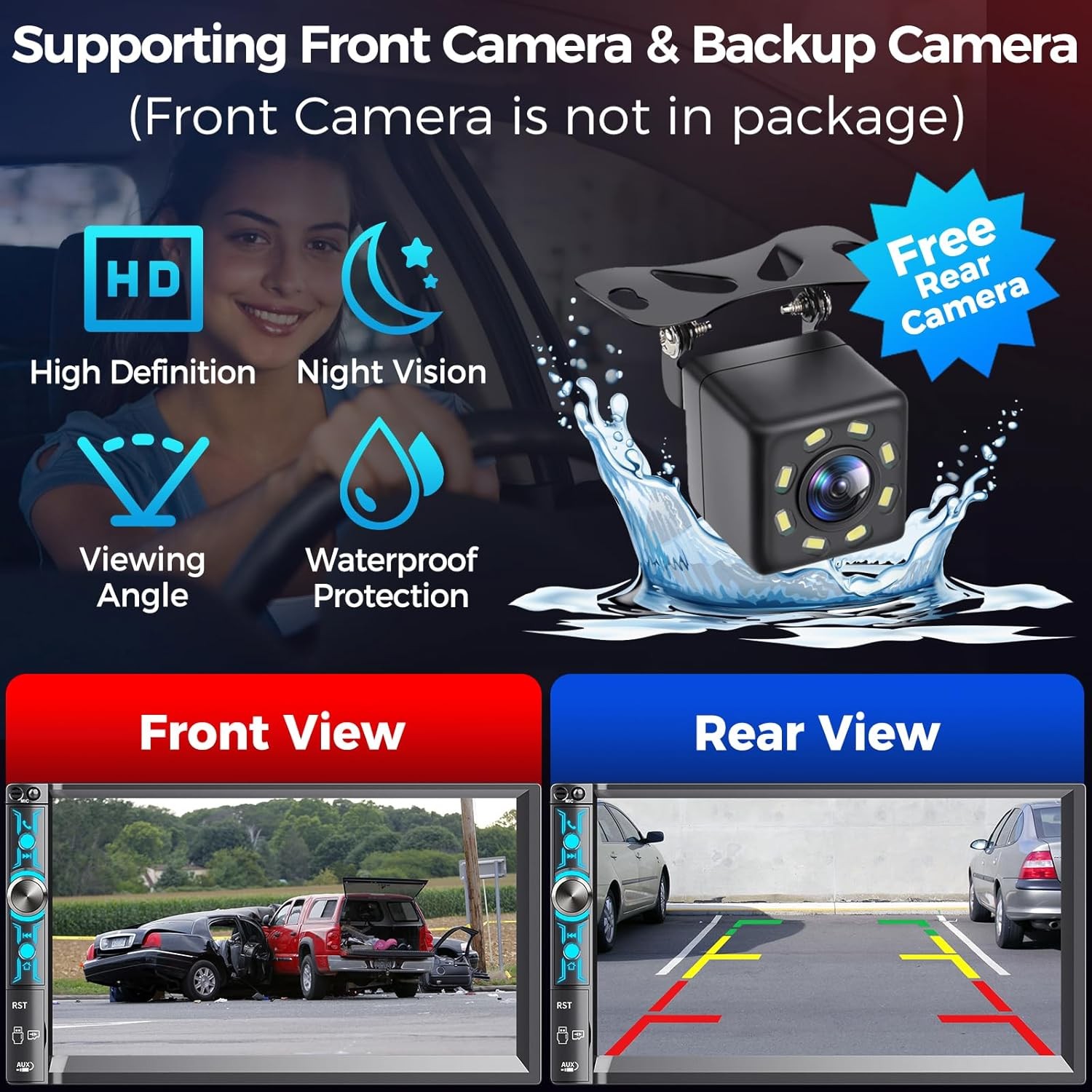 Double Din 7 Inch Car Radio Wireless Carplay Backup Cam