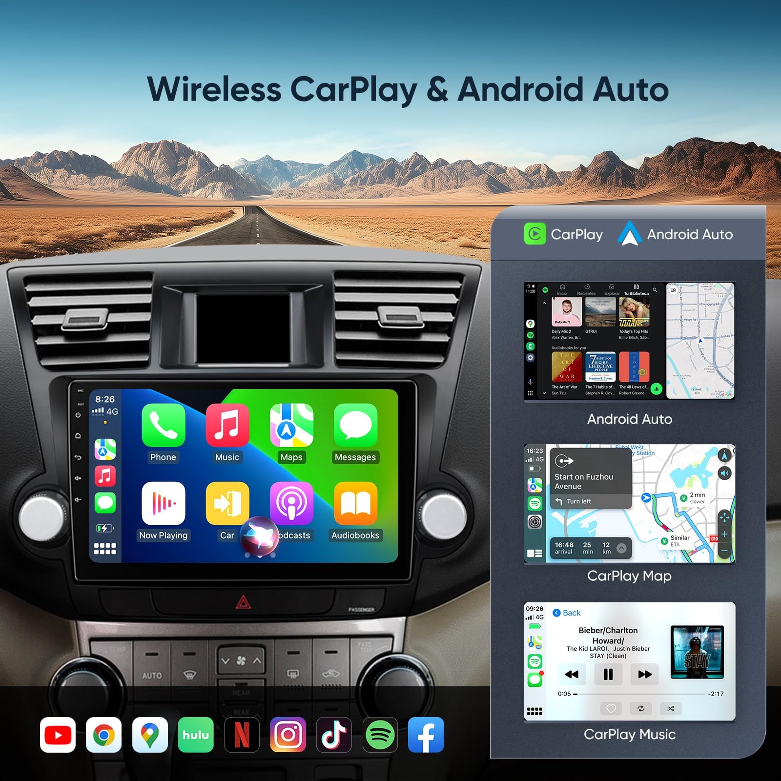1280*800 CarPlay For 2008 2010 2012 Toyota Highlander Car Radio Stereo GPS 64G