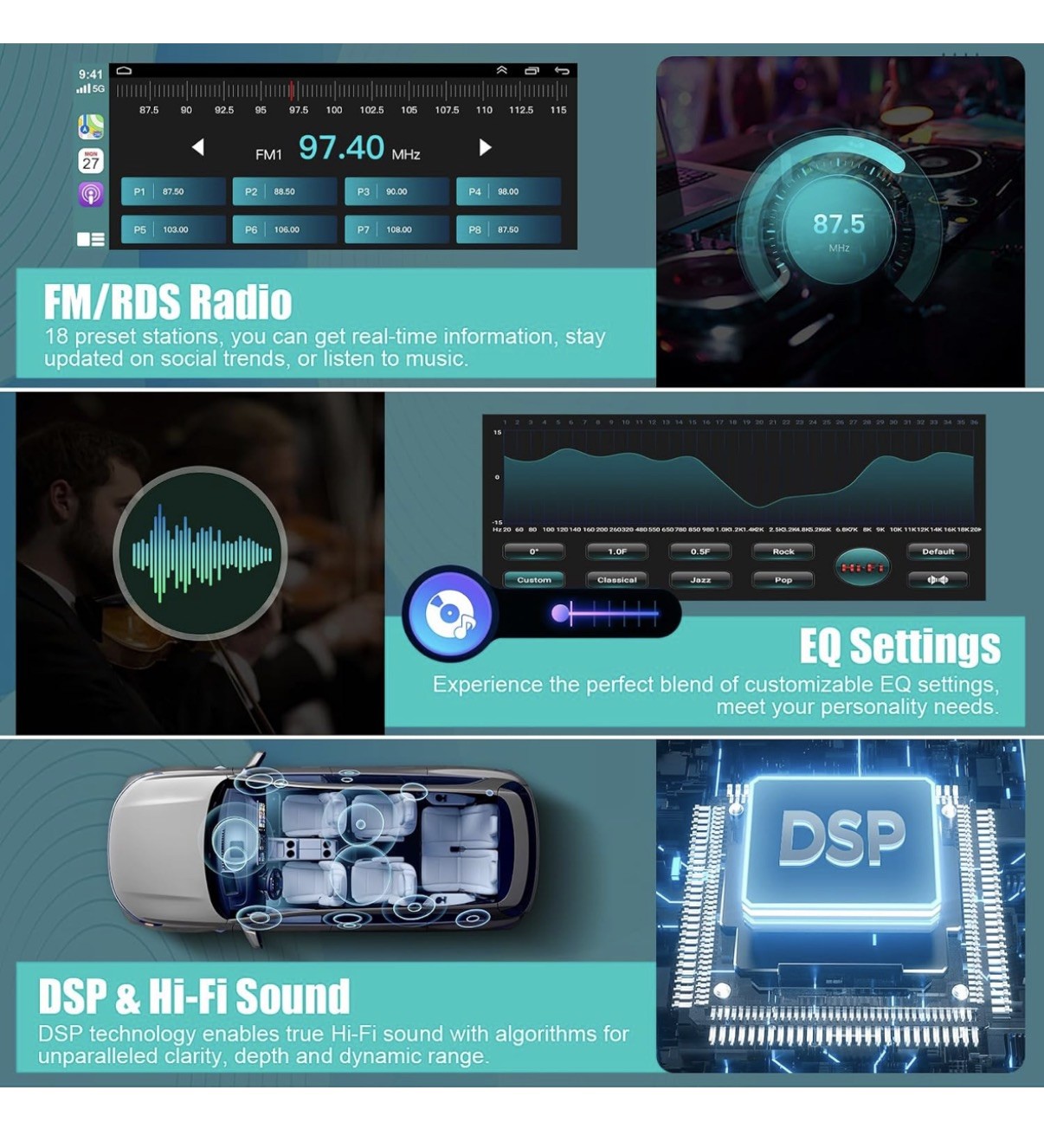 Single Din Car Stereo with Apple Carplay Android Auto,6.8 Inch IPS Touch 5G