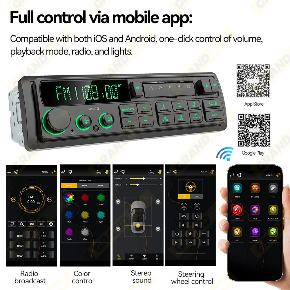 1DIN Retro Car Radio MP3 Player Stereo FM AM RDS DAB Receiver QC3.0 Bluetooth Fo