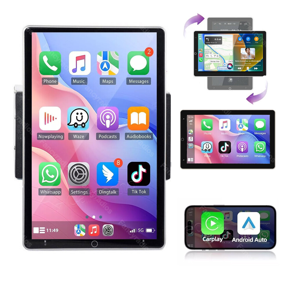 2 Din Android 13 Rotatable 10.1” Carplay Car Radio GPS WIFI Touch Screen Stereo