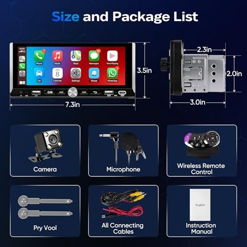 Single Din Car Stereo with Wireless Apple Carplay and Android Auto, 6.86″ IPS