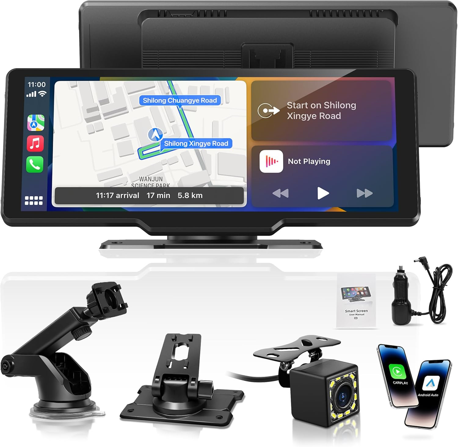 Portable Carplay Screen for Car, 10.26″ Wireless Carplay Car Stereo & Android Au