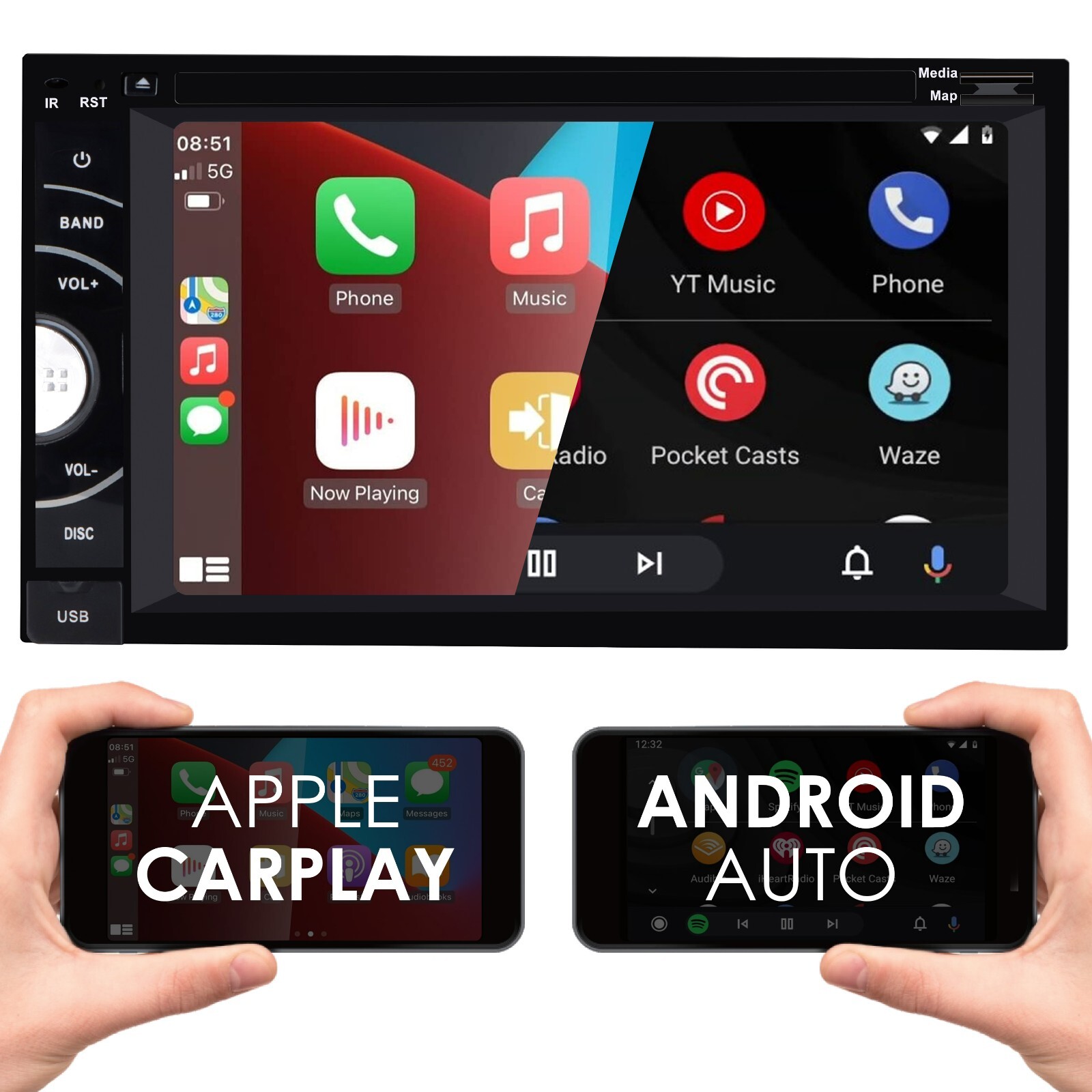 6.5″ DVD Car Stereo Receiver Work w/ Bluetooth, Apple CarPlay, Android Auto 96CP