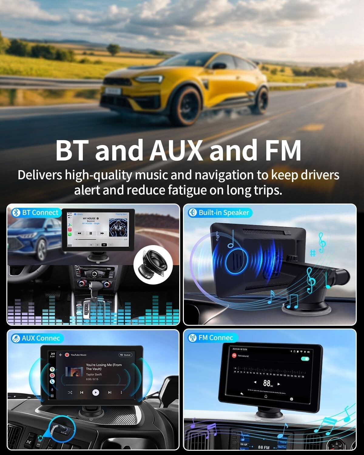 Portable Carplay and Android Auto w/ Bluetooth or Wired Connection