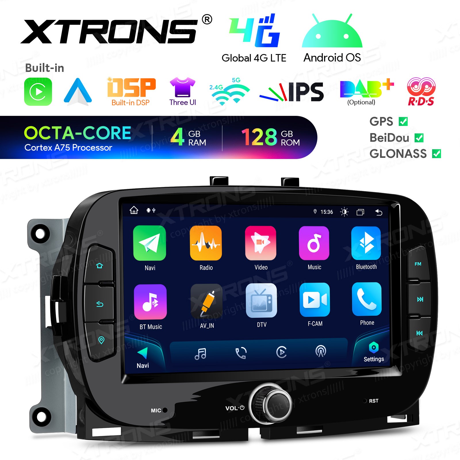 CarPlay For Fiat 500 Android 13 8-Core Car Stereo Radio RDS GPS 4G LTE WiFi 64GB