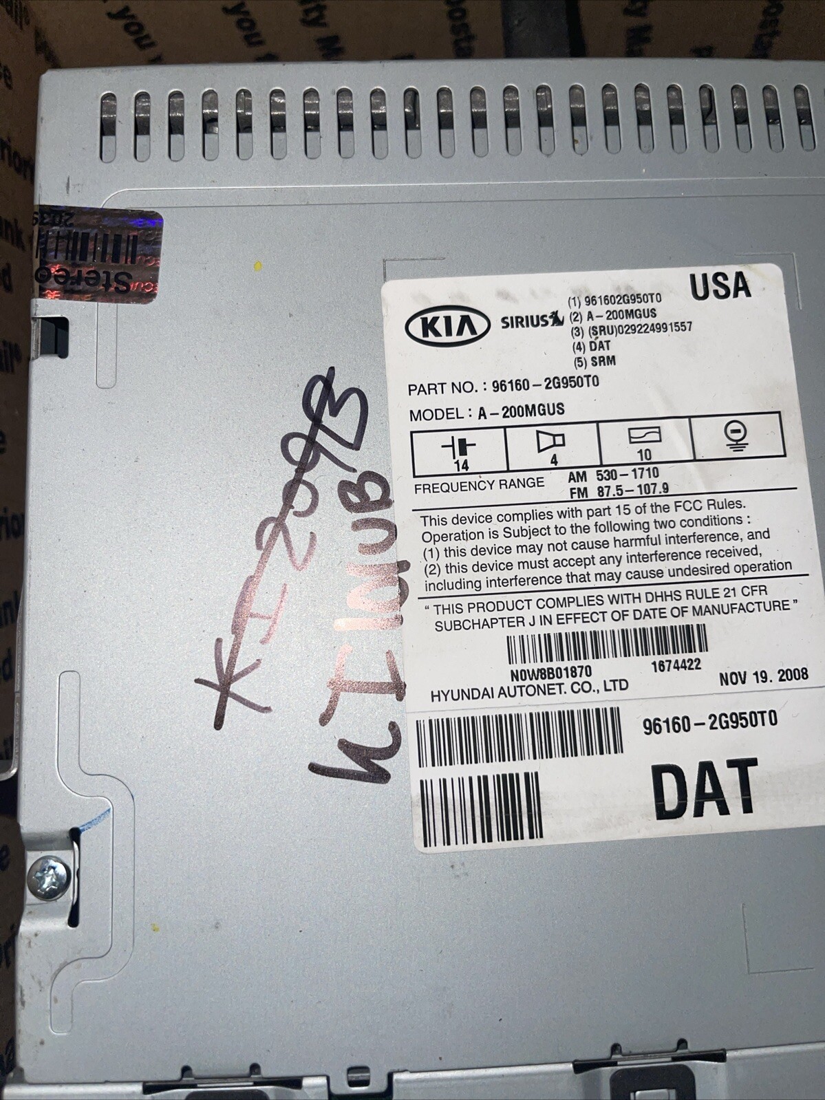 09 10 Kia Optima AM FM XM CD radio receiver OEM 96160-2G950T0 KI101BU