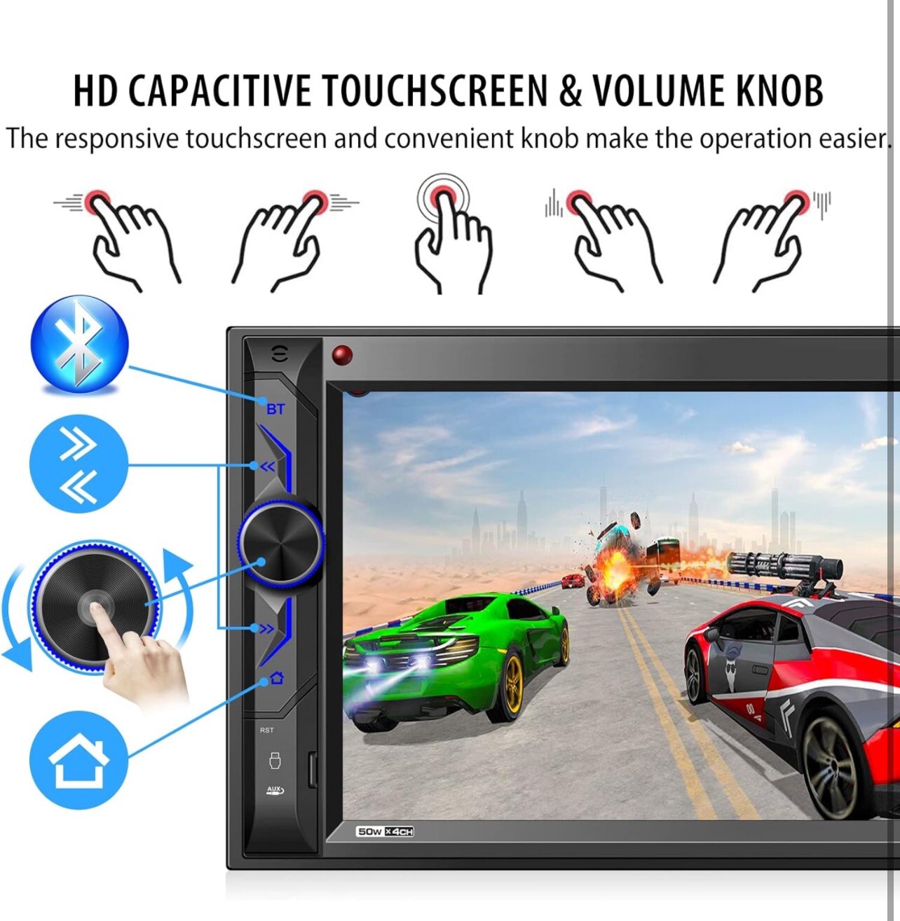 Double Din Car Stereo with Bluetooth: 7inch HD Car Multimedia Receiver MP5