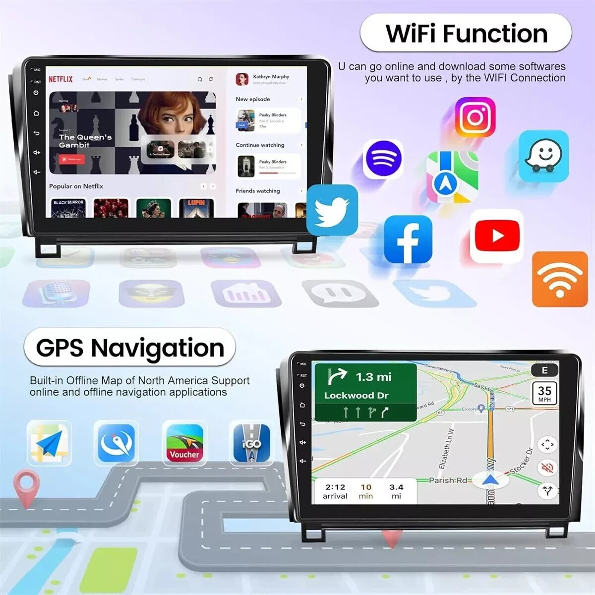 10.1” Car Radio Wireless Android CarPlay 4+32GB For 07-13 Toyota Sequoia Tundra