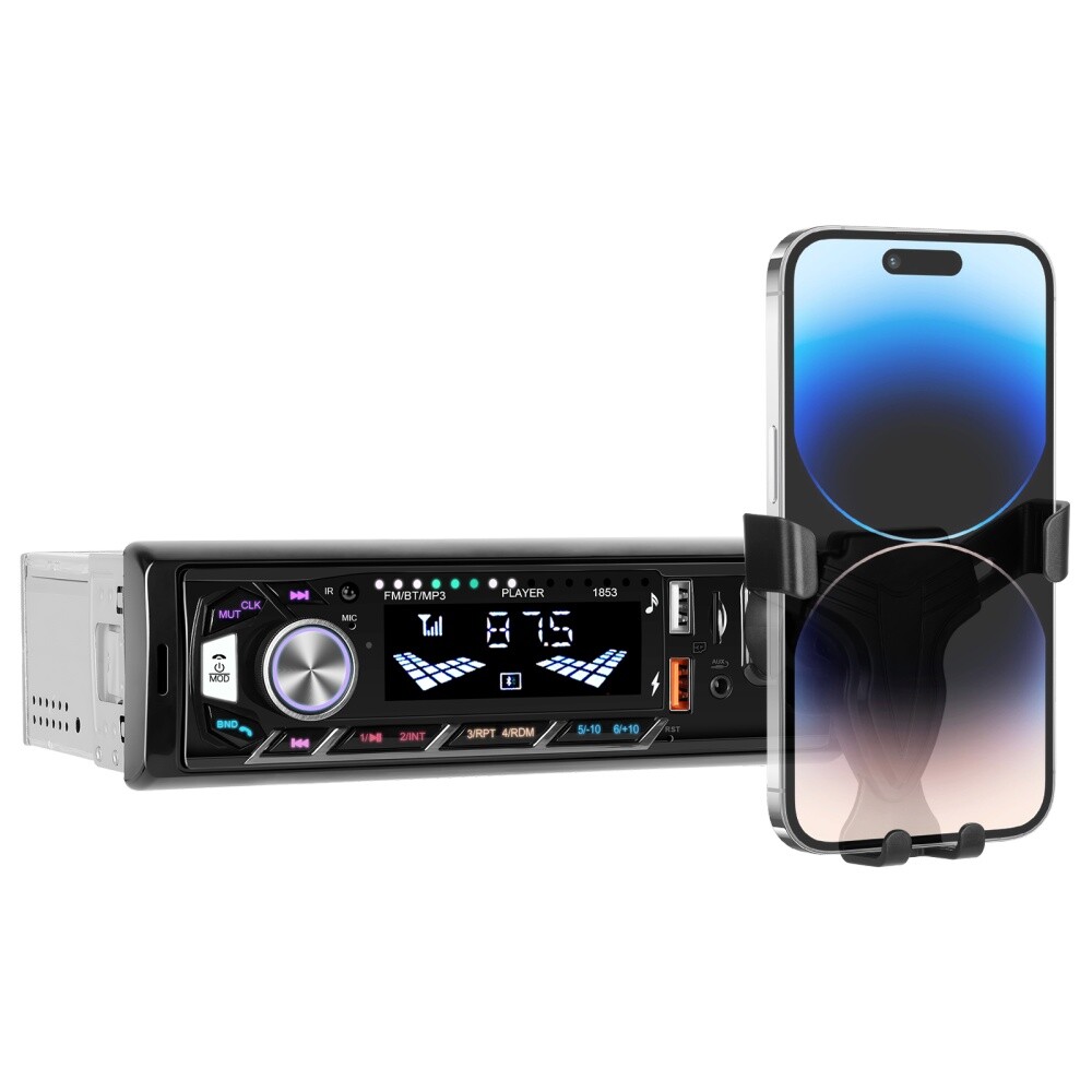 Single 1DIN Car Radio Stereo In-dash FM/USB/AUX/TF Bluetooth Audio +Phone Holder