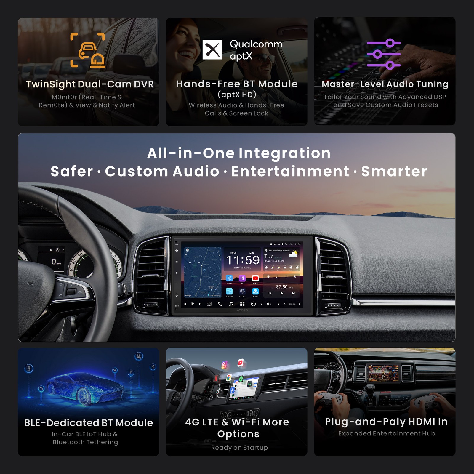 ATOTO X10 7in 2DIN AI Android Car Stereo Wireless Carplay 8G+128G Navi GPS