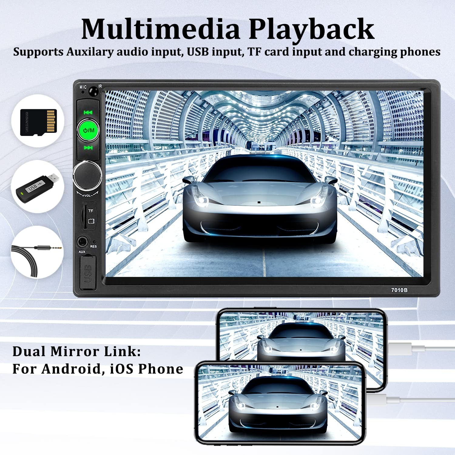 Car Stereo Double Din Bluetooth Radio 7 Inch MP5 Player HD Touch black