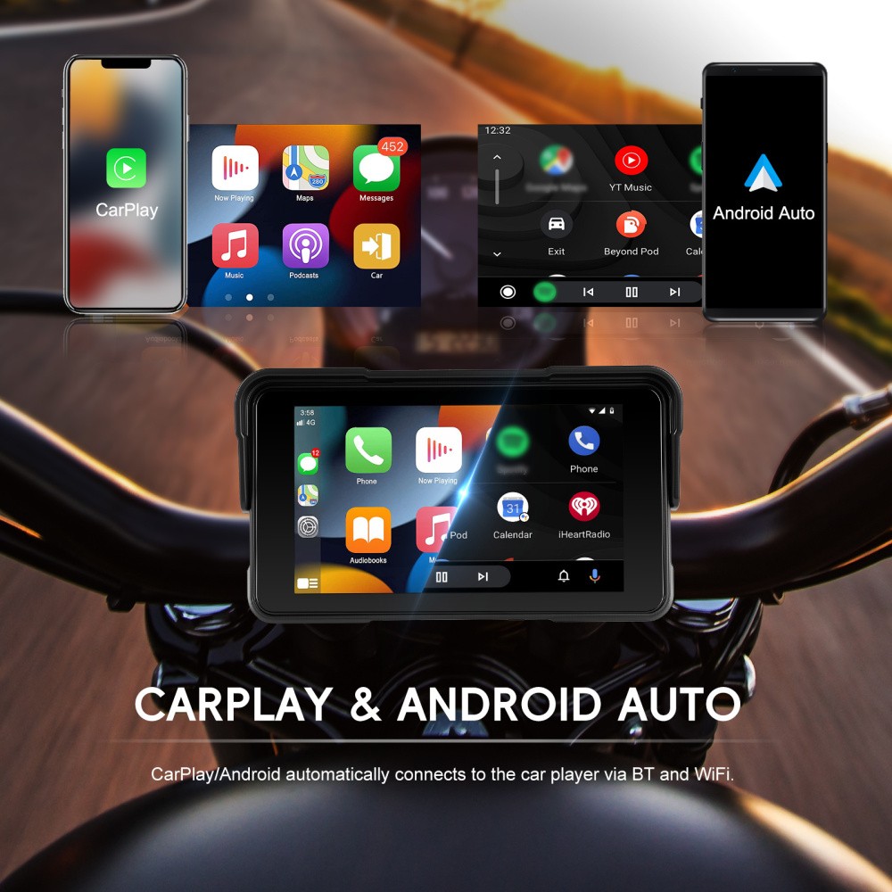 5″ Apple CarPlay Android Auto Portable Screen Waterproof Navigator Motorcycle