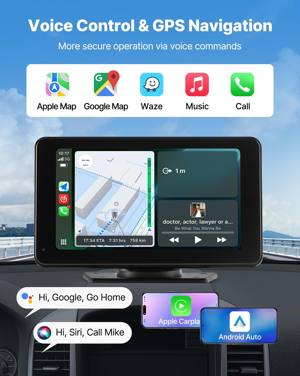 VEVOR 7″ Car Stereo Radio CarPlay Touchscreen GPS WIFI Bluetooth+Rear Camera