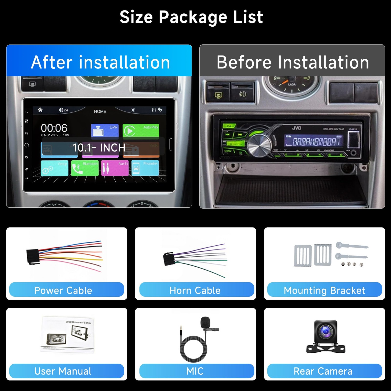 10.1 Inch Single Din Car Stereo, Detachable Touch Screen with Apple CarPlay &…
