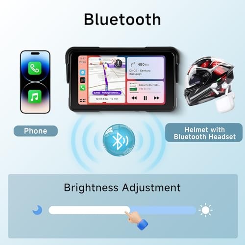 5 Inch Motorcycle CarPlay Screen, Waterproof IP68 Wireless CarPlay & Android