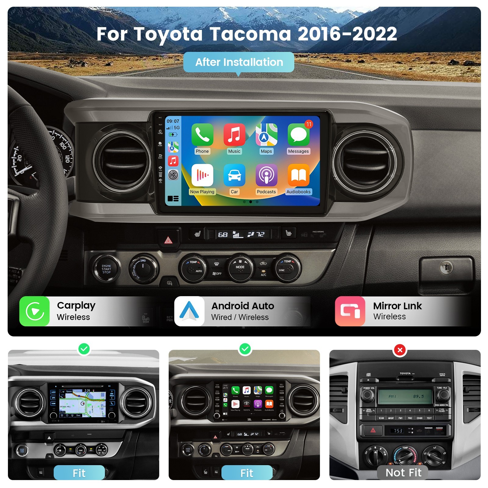 Roadanvi X12 Car Stereo CarPlay Touch Screen WiFi for Toyota Tacoma 2016-2022