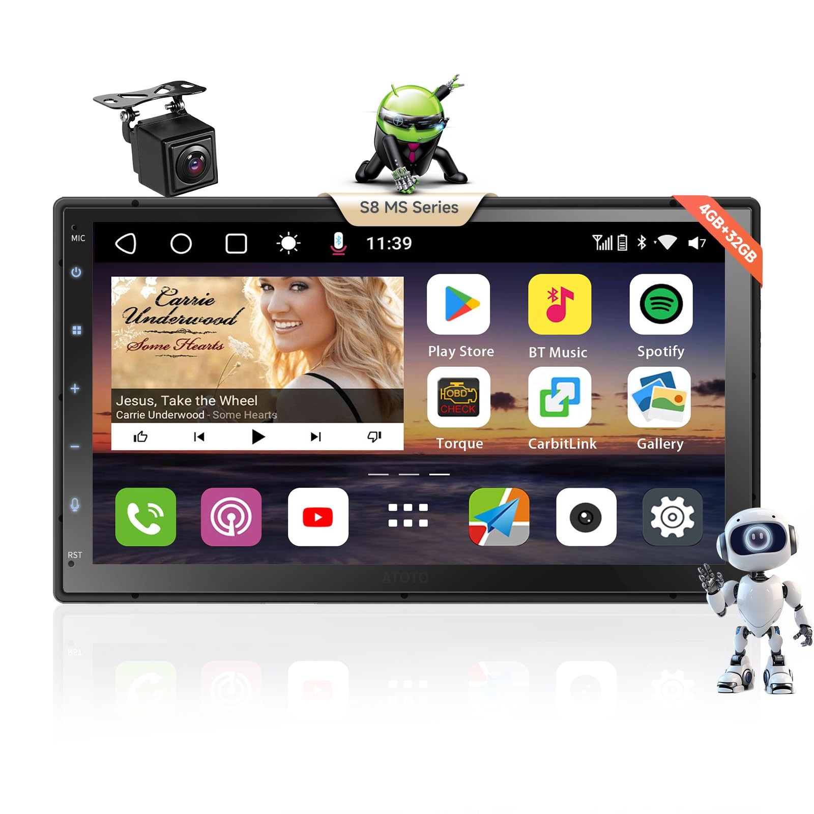 ATOTOEXCEL S8MS 8 Core 7” QLED Android Double DIN Car Stereo with 4G LTE, Wi…