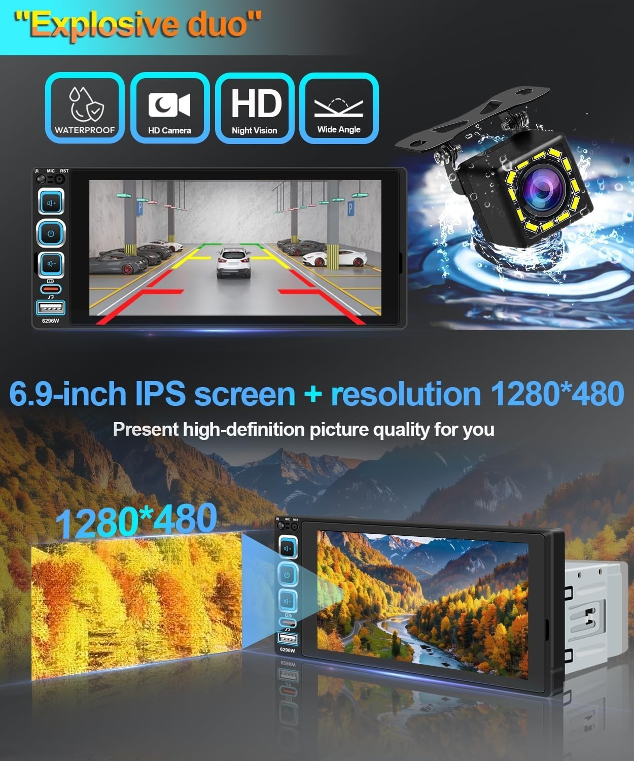 Power Acoustic Single DIN 6.5″ Touchscreen Car Stereo Apple Carplay
