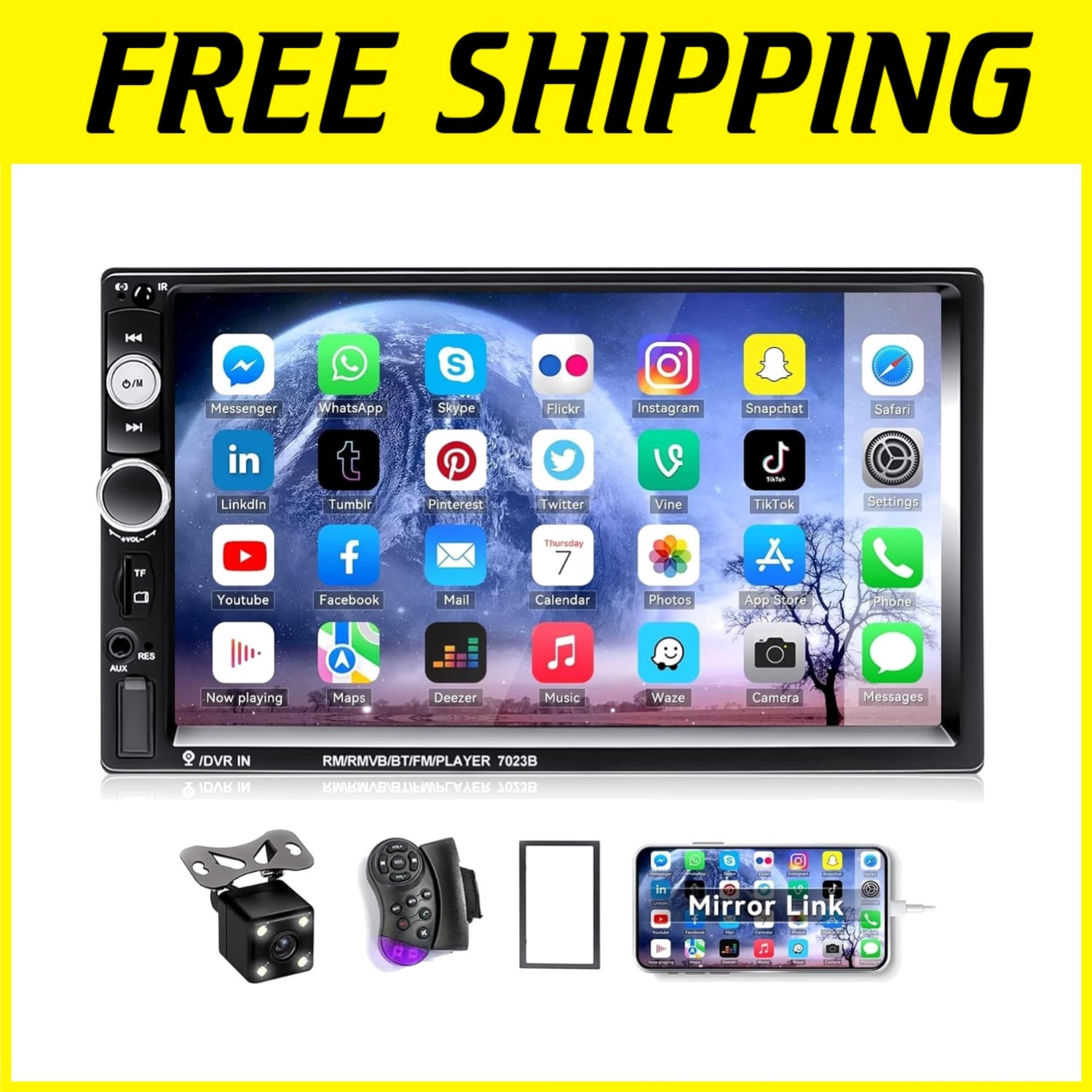 Touchscreen Double Din Car Radio with Steering Wheel Remote
