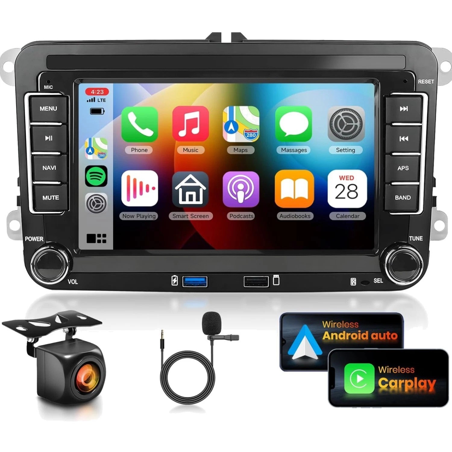All-in-One VW Car Stereo: 7-Inch IPS Display, Wireless Connectivity & AHD Camera