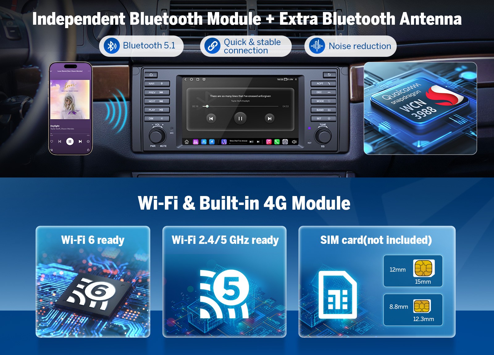 For BMW E39 528i 530i M5 Car Stereo 7″ QLED 6+64 Wireless CarPlay Android 13 DSP