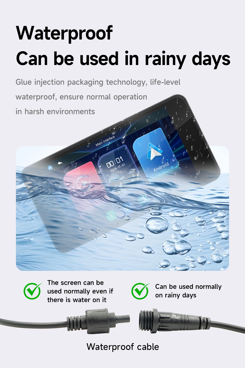 5″ Waterproof Motorcycle Navigator Portable Wireless CarPlay Android Auto Screen