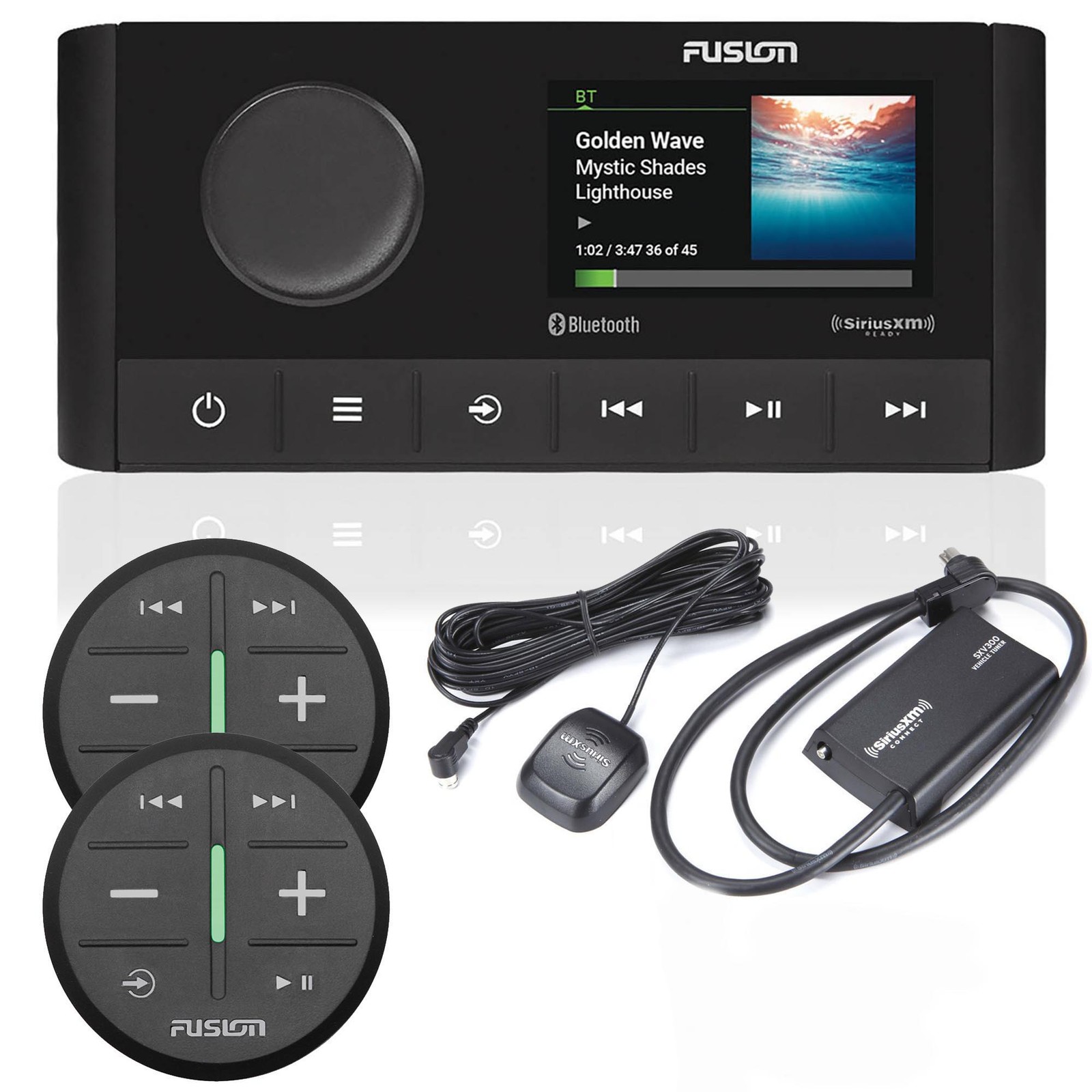 Fusion MS-RA210 Marine Entertainment System with (2) ARX70B Black Wireless Re…
