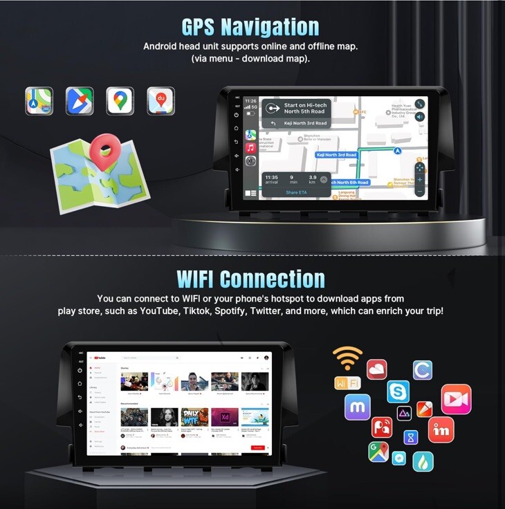 Android 12 Car Stereo Radio for Honda Civic 2016 2017 2018 2019 2020 w/CarPlay