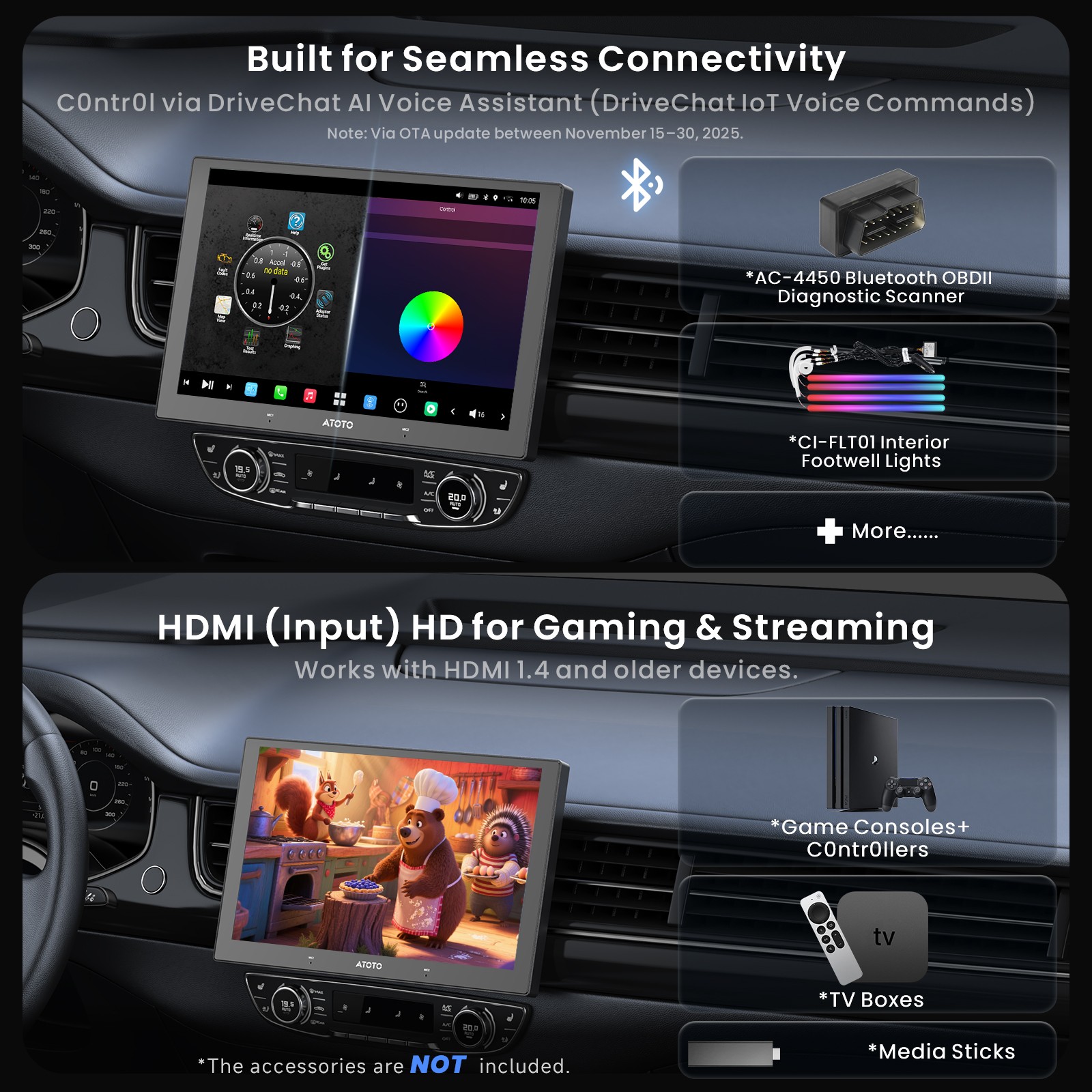 ATOTO Flagship 9″ 2DIN AI Android Car Stereo Carplay& Rear Cam Built-in G-Sensor