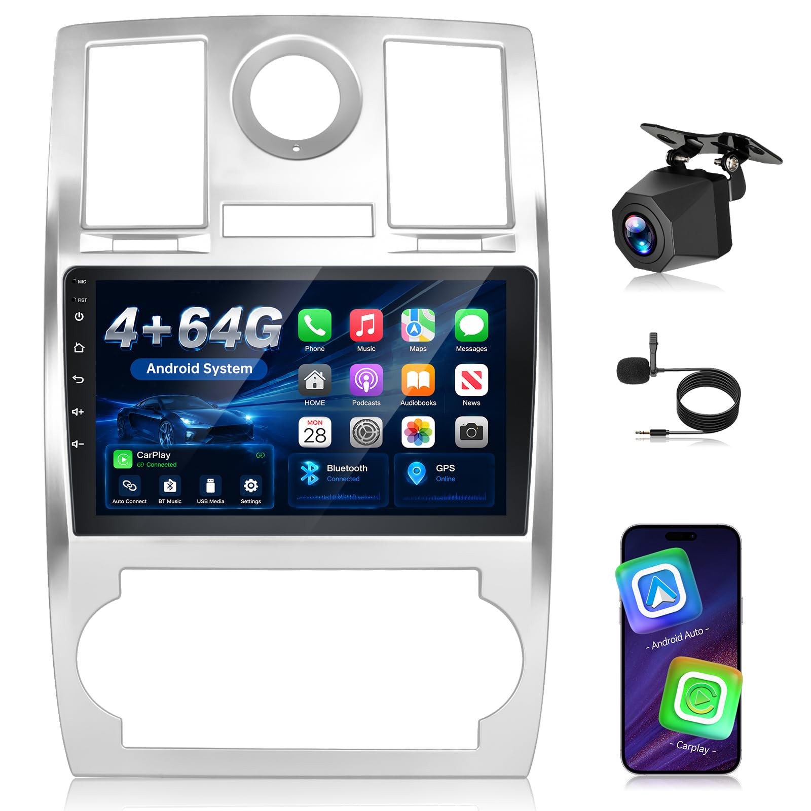 9″ Touchscreen Wireless Carplay Android Auto Stereo for 2005-2010 Chrysler 300